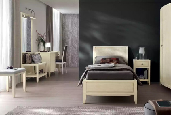 Ensemble complet de chambre de luxe Beige Bureau Lit Table de chevet neuf