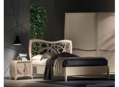 Lit 2x Tables de chevet 3 pièces. Design de chambre à coucher Mobilier de luxe