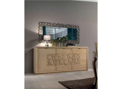Buffet de luxe avec miroir Salon Armoire en bois Commodes Marron 2 pièces