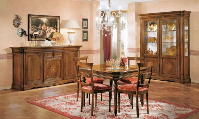 Table à manger 4x chaises Salle à manger Suite 7 pcs. Ensemble Table Chaise Vitrine Bois