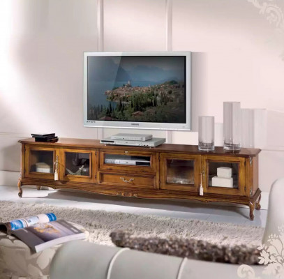 Meubles exclusifs de style classique en bois luxueux pour téléviseur.