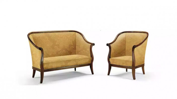 Canapé Canapé Rembourrage Classique 2 Places Fauteuil Jaune Style Italien
