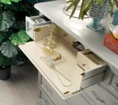 Commode avec miroir Mobilier Commode moderne en bois Chambre à coucher Blanc neuf