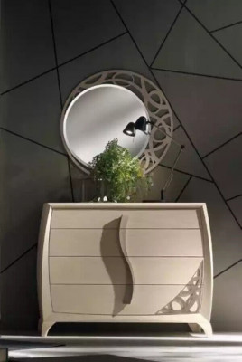 Ensemble Commode Miroir Designer Console de luxe Coiffeuses Meubles Bois Beige