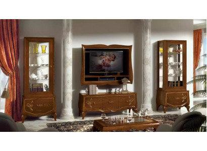 Meuble TV mural Buffet TV-Banc TV-Cadre 2x Vitrine Marron Ensemble de salon 4 pièces