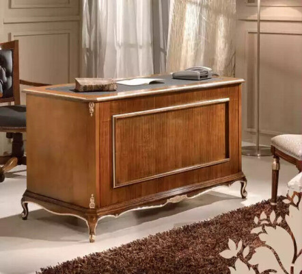 Bureau en bois brun Table tiroirs Mobilier de bureau classique