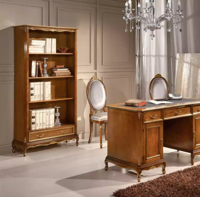 Bureau en bois brun Table tiroirs Mobilier de bureau classique