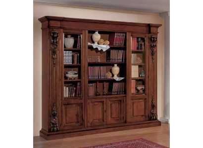 Grande étagère brune de luxe, vitrine en bois, meuble en bois massif.