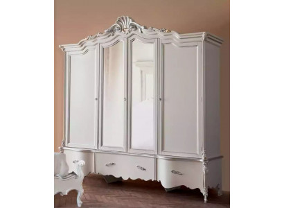Quatre portes Armoire Classique Blanche en bois massif Conception de placards