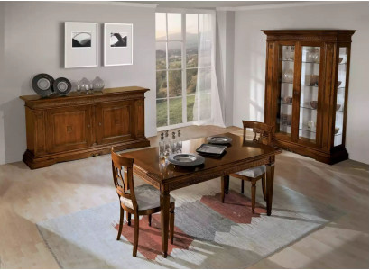 Suite de 7 pièces. Salle à manger Table à manger 4x Chaises Vitrine Meubles en bois de luxe