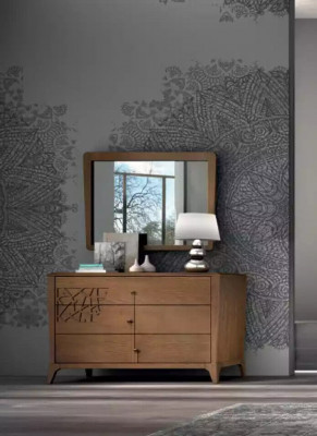 Commode de chambre avec miroir Meuble en bois Armoire Marron Moderne neuf