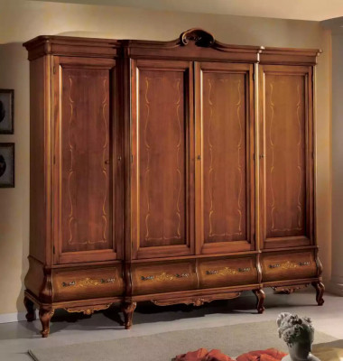 Quatre portes Armoire marron Mobilier de chambre classique en bois