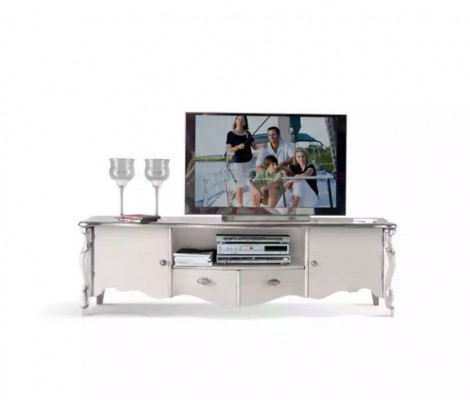 Meuble TV Armoire TV Buffet bas Blanc classique Bois Moderne Salon nouveau
