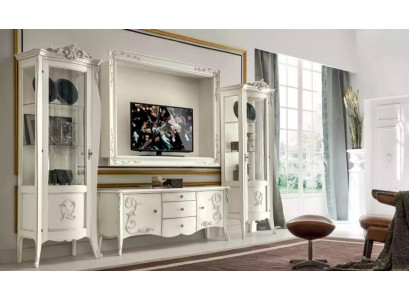 Style classique unité murale blanche basse 2x vitrine cadre TV groupe nouvel