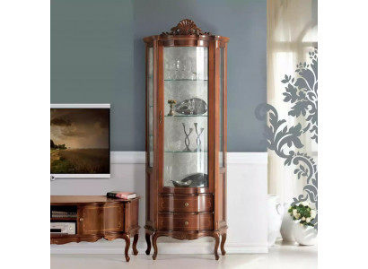 Vitrine de présentation de haute qualité luxueuse en bois marron de style mobilier classique.