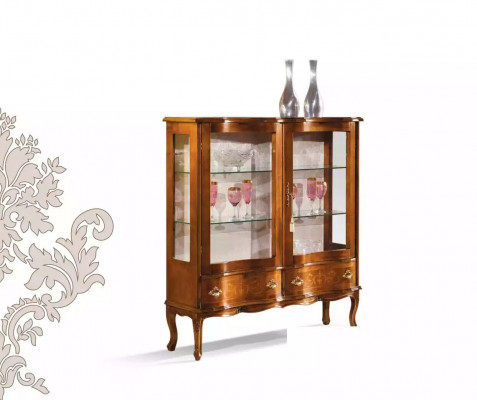 Vitrine en bois marron de luxe en verre Meuble de salon exclusif neuf