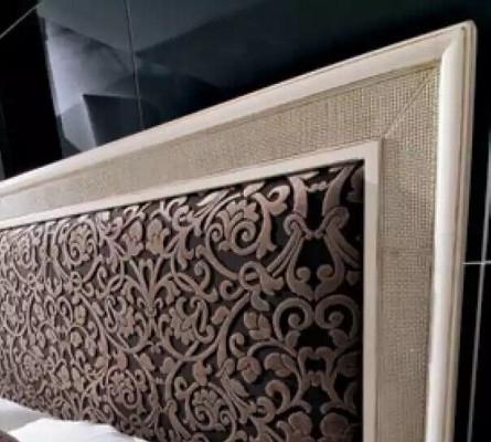 Lit 2x Tables de chevet 5 pièces. Meuble italien Chambre à coucher Commode en bois.