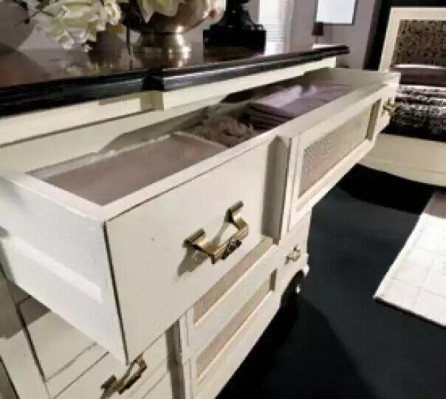 Lit 2x Tables de chevet 5 pièces. Meuble italien Chambre à coucher Commode en bois.