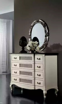 Lit 2x Tables de chevet 5 pièces. Meuble italien Chambre à coucher Commode en bois.