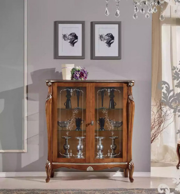 Vitrine en verre marron Buffet en bois de salle de séjour Armoires d'exposition de luxe Étagère de garde-robe
