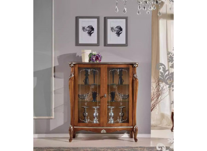Vitrine en verre marron Buffet en bois de salle de séjour Armoires d'exposition de luxe Étagère de garde-robe