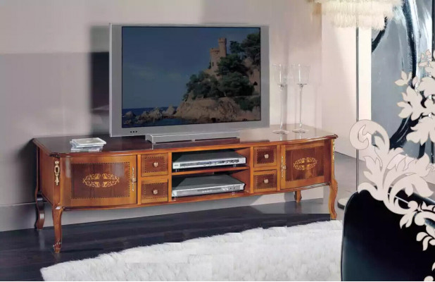 Étagère TV classique avec meuble TV en bois pour salon, brun, meuble bas.
