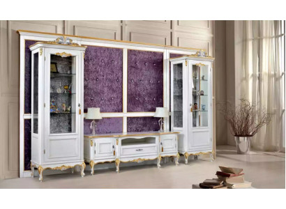 Unité murale Meuble TV Meuble TV 2x Vitrine Bois Classique Blanc Salon nouveau