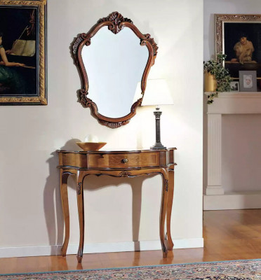 Table console marron élégante avec miroir - Ensemble de chambre classique
