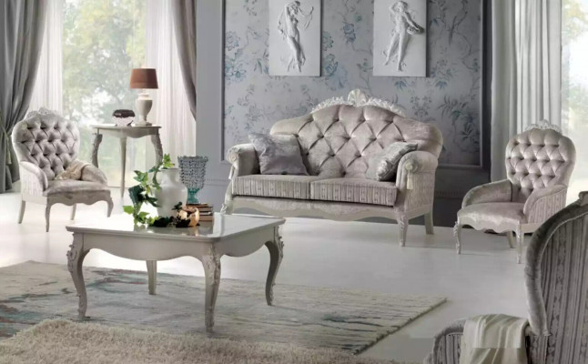 Ensemble de canapé 2 places en velours Fauteuil Table basse Canapé de luxe en tissu