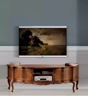 Étagère TV classique en brun de luxe, basse, pour salon.