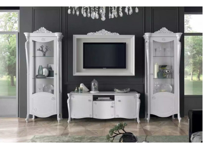Unité murale Blanc Style Design Meuble bas TV Cadre en verre Armoire TV nouveau