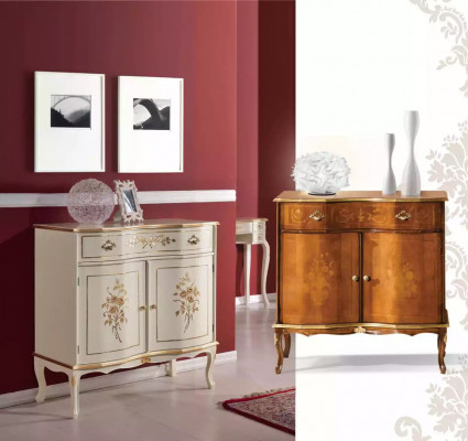 Meuble luxueux en bois brun avec lampe et tiroirs, buffet neuf