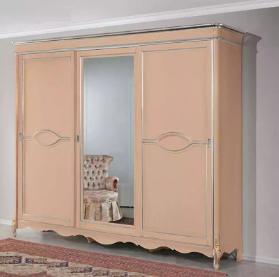 Armoire de chambre beige à 3 portes en bois massif Meuble classique