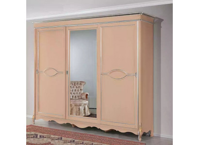 Armoire de chambre beige à 3 portes en bois massif Meuble classique