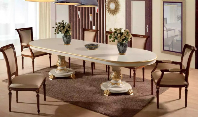 Table de salle à manger de luxe ovale Table à manger blanche Tables en bois Meubles italiens Art déco neufs