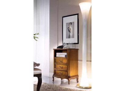 Commode classique Meuble en bois Marron Salon 3 tiroirs Lampe design