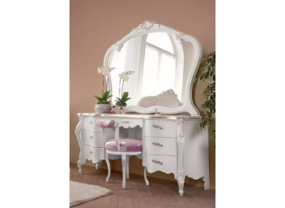 Classique r Set de meubles de chambre à coucher en bois massif Coiffeuse 2 pièces Blanc