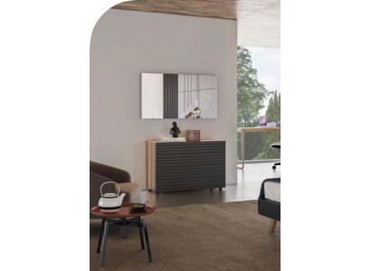 Coiffeuse Noyer Naturel - Miroir Mat Chambre Moderne