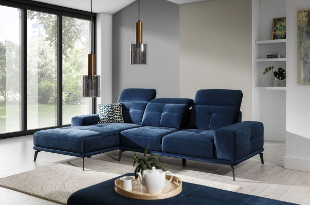 Canapé design Canapé d'angle Canapé en tissu Suite Rembourrage paysager vivant en forme de L Bleu