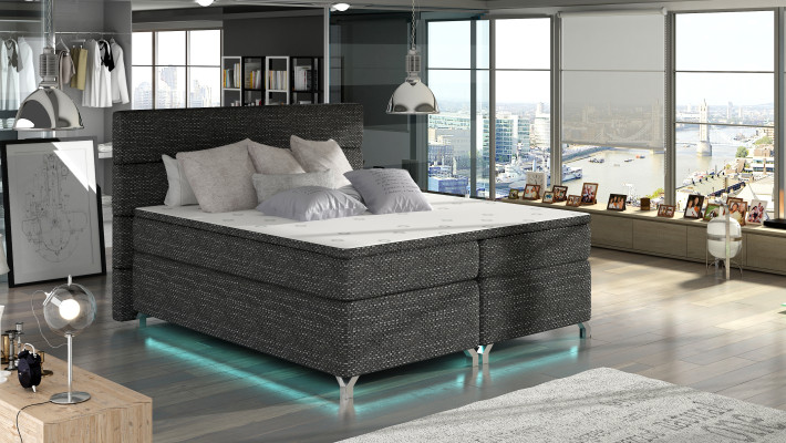 Lit Boxspring 180x200cm Lits Hôtel Cuir Base de lit complète Surmatelas