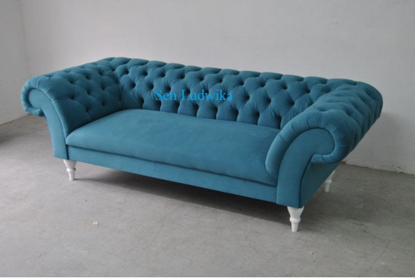 Textile 3 places Canapé en tissu bleu sofas de design canapé rembourré canapé moderne Chesterfield