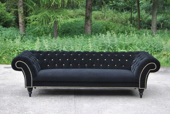 Conception de tissu de tapisserie de canapé moderne en textile Chesterfield 3 places noir