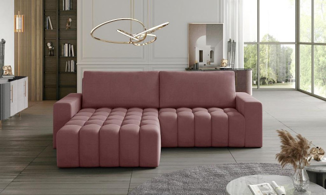 Canapé d'angle en tissu gris, canapé en L, design de canapé, revêtement textile modern en suite.