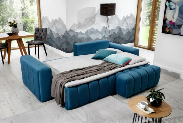 Canapé d'angle en tissu gris, canapé en L, design de canapé, revêtement textile modern en suite.