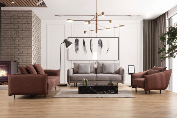 Fauteuil 3+3+1 Place Canapé de Luxe Ensemble de Canapés Marron Canapé Tissu Design