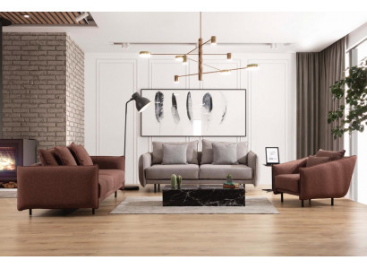 Fauteuil 3+3+1 Place Canapé de Luxe Ensemble de Canapés Marron Canapé Tissu Design