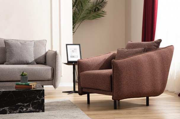 Fauteuil 3+3+1 Place Canapé de Luxe Ensemble de Canapés Marron Canapé Tissu Design