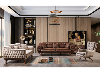 Ensemble de canapés 3+3+1 Places Ensembles de meubles Canapés design Imitation cuir Chesterfield