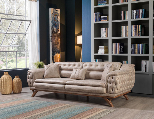 Chesterfield Canapé 3 places Beige Canapés Design Canapés Tissu Upholstery