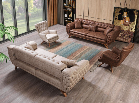 Chesterfield Canapé 3 places Beige Canapés Design Canapés Tissu Upholstery
